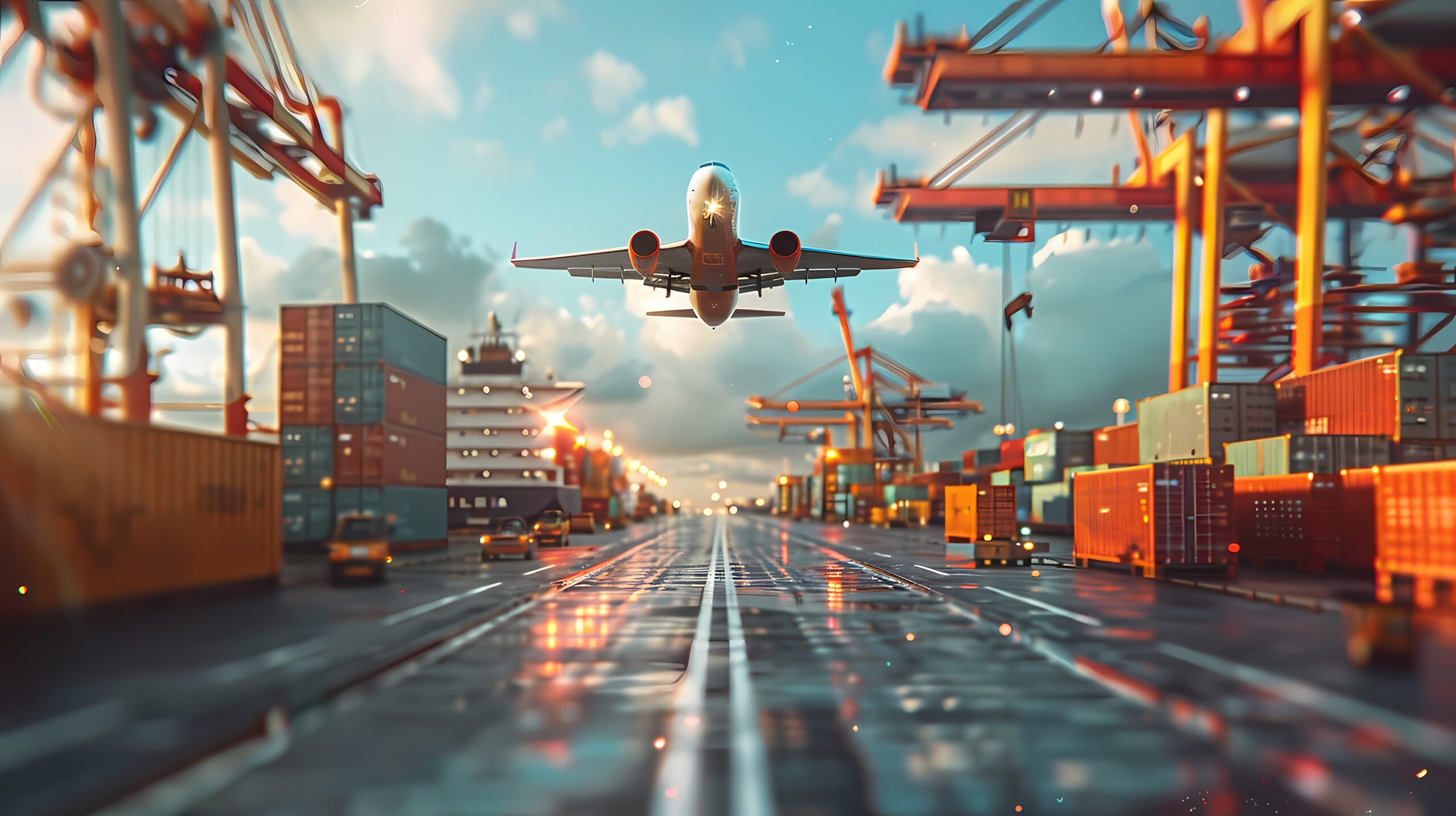 logistics means transport together with technological futuristic holograms